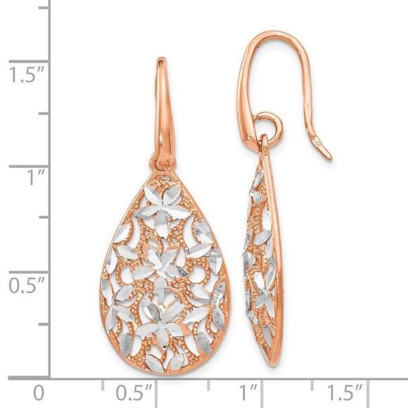 Floral Filigree Teardrop Dangle Rose Gold Tone Plated Silver Earrings - Picture 4 of 5